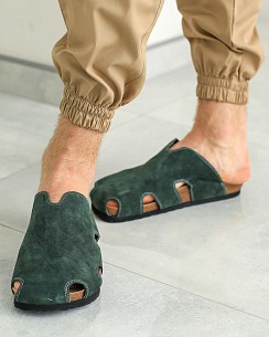 Обувь медицинская унисекс сабо ортопедические замшевые зеленые